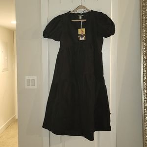 Kika Vargas tiered ruffle edge puff sleeves dress